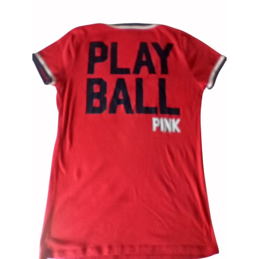 Victorias Secret Pink Red Sox V Neck T Shirt L Boston Play Ball Red Blue White - Picture 11 of 15